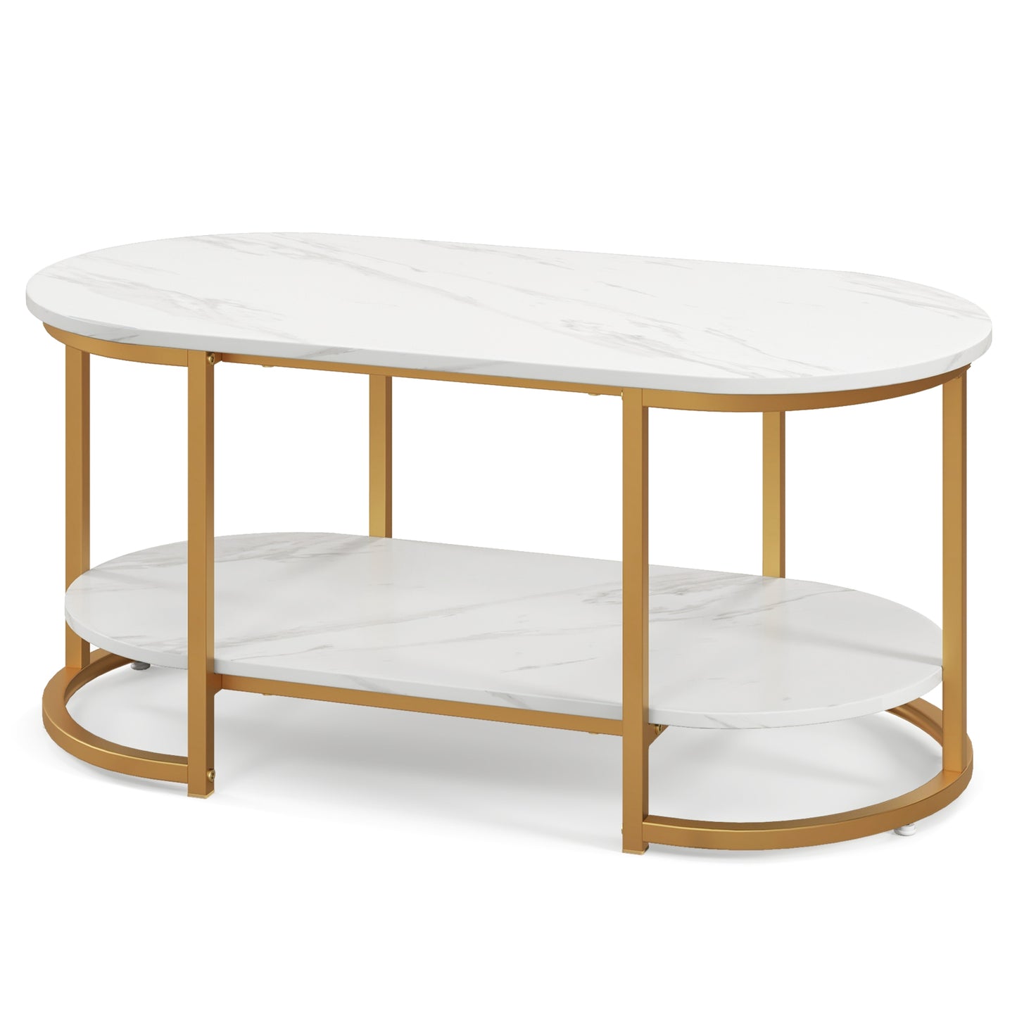 Marble Coffee Table with Open Storage Shelf-Black