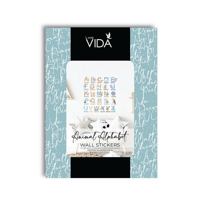 Live Vida Alphabet Wall Stickers with Animal Figures 26 pcs - Blue