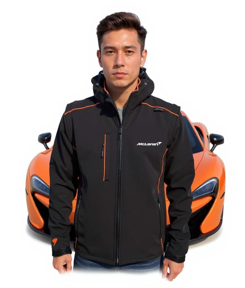 McLaren Water Repellent Stretch Softshell Jacket / Gilet - Official Workwear Black / Orange / Large