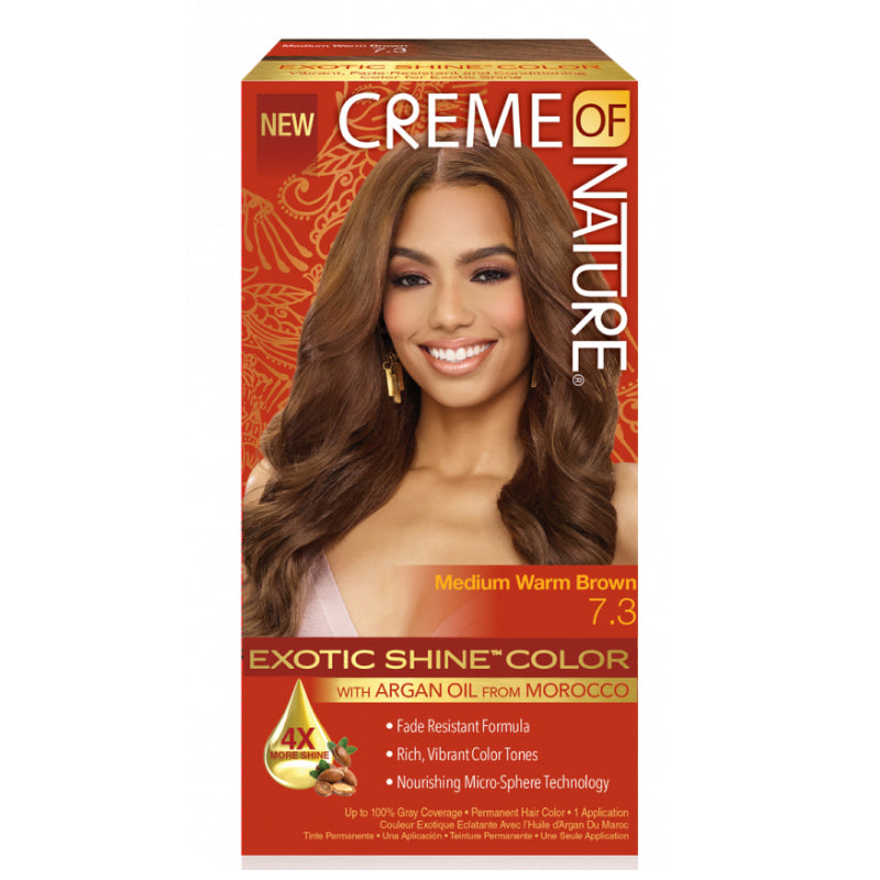 Creme Of Nature Exotic Shine Permanent Color 7.3 Medium Warm Brown - For Vibrant, Healthy Hair & 100% Gray Coverage