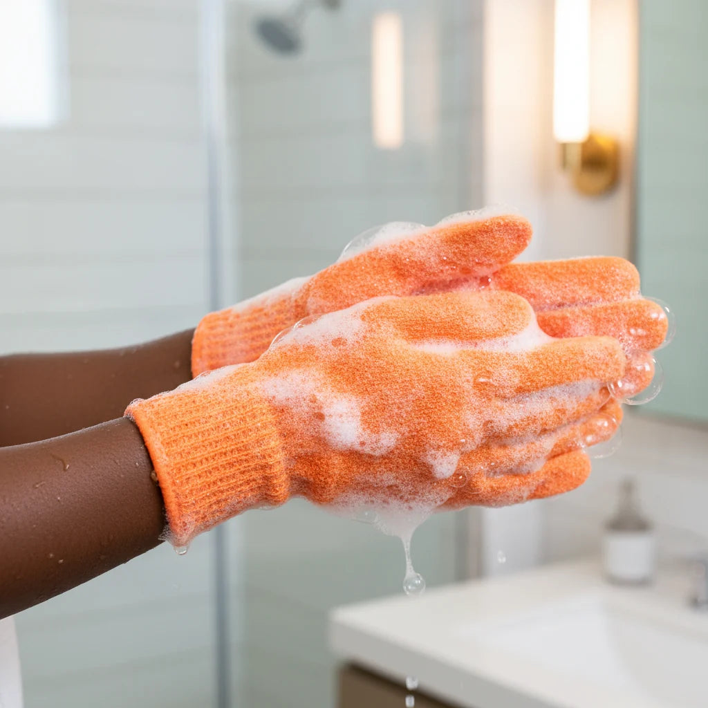 Melanique Glow Exfoliating Shower Gloves