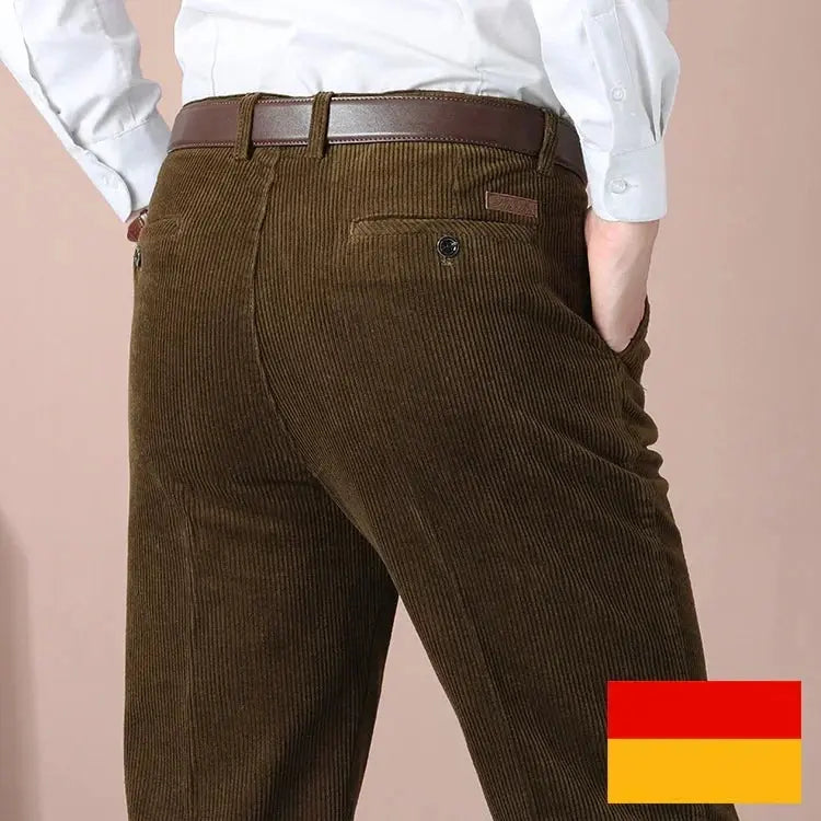 Men's Autumn Corduroy Pants - Straight Fit Flat-Front Casual Chinos - Black