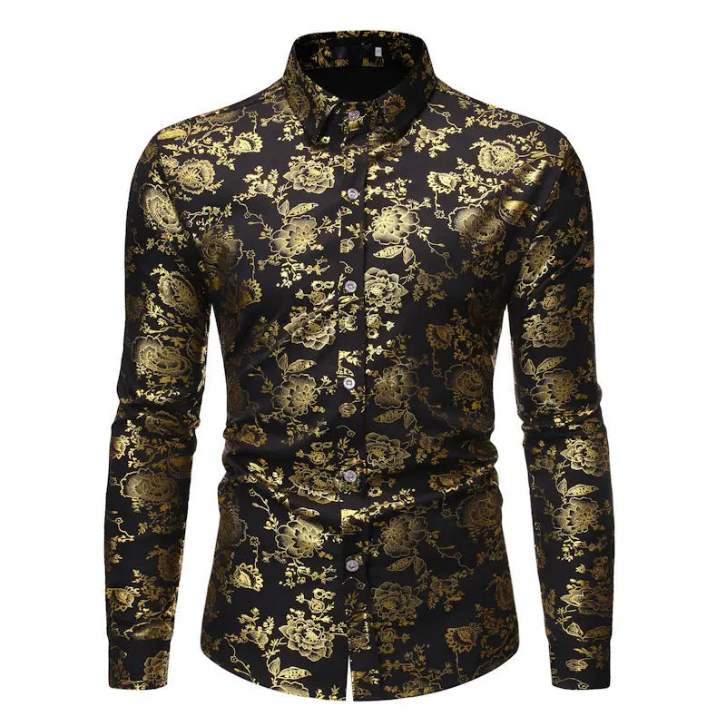 Men's Metal Bronzing Printed Lapel Shirt
