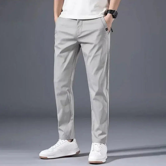 "Men's Slim Fit Chino Pants - Lightweight Summer Trousers - Classic Style with Flexibility and Comfort - Middle Waist Casual Flat Front Full Length Pants for Everyday Wear