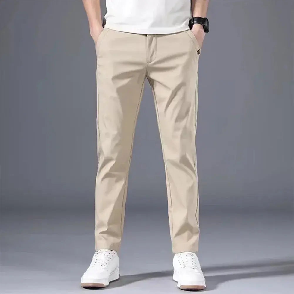"Men's Slim Fit Chino Pants - Lightweight Summer Trousers - Classic Style with Flexibility and Comfort - Middle Waist Casual Flat Front Full Length Pants for Everyday Wear