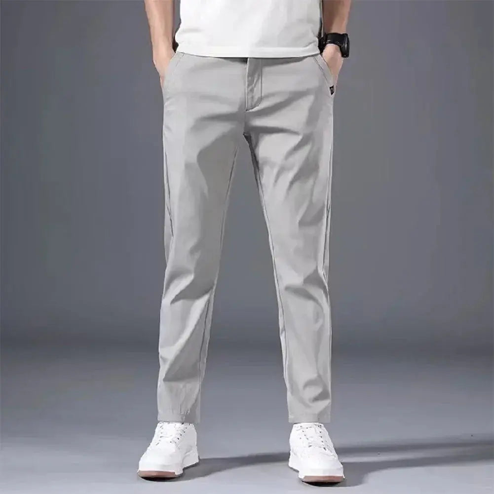 "Men's Slim Fit Chino Pants - Lightweight Summer Trousers - Classic Style with Flexibility and Comfort - Middle Waist Casual Flat Front Full Length Pants for Everyday Wear