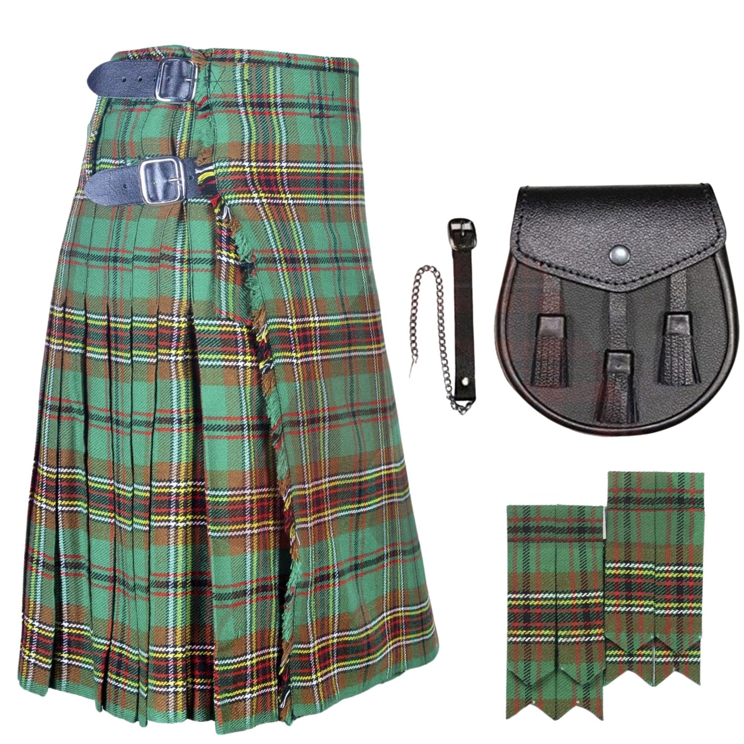 Men's Traditional Tara Murphy Tartan 8 Yard Scottish Kilt Outfit with Sporran & Flashes