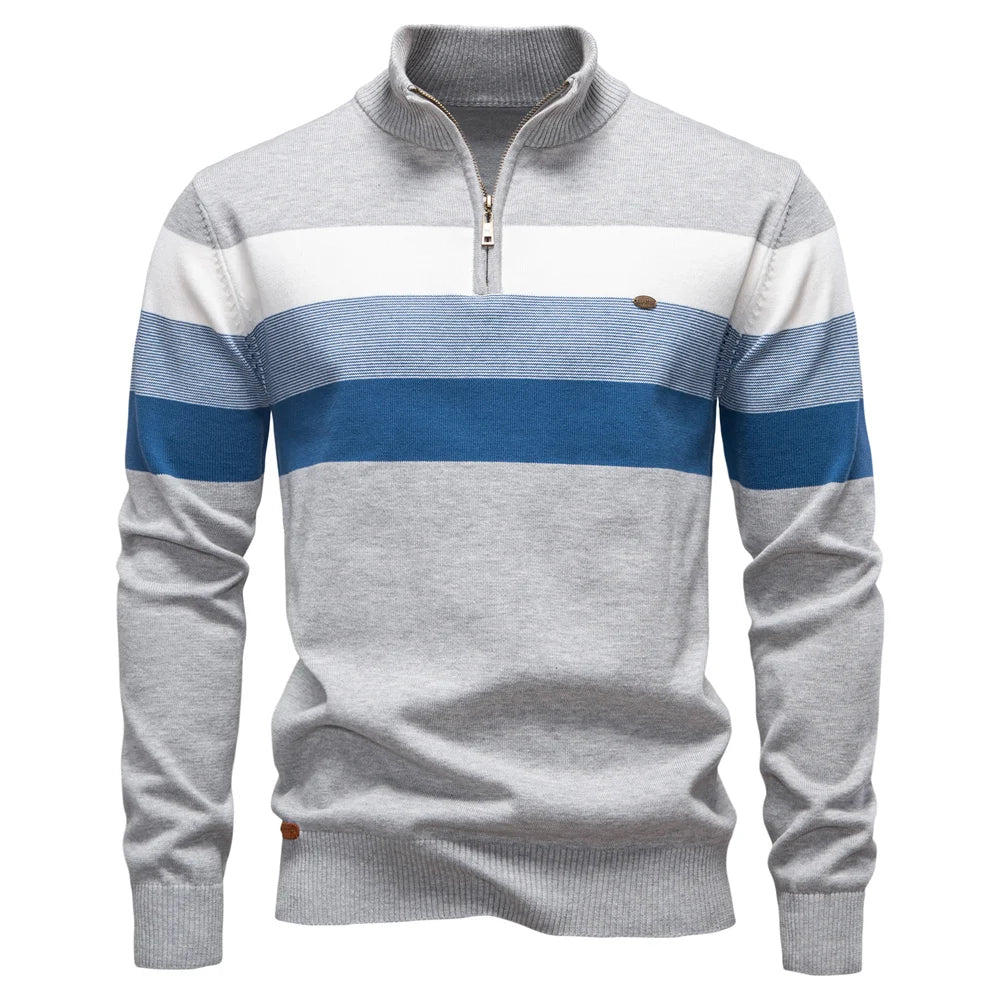 Men's Cotton Zip Neck Winter Sweater - Mock Neck Casual Knit Top