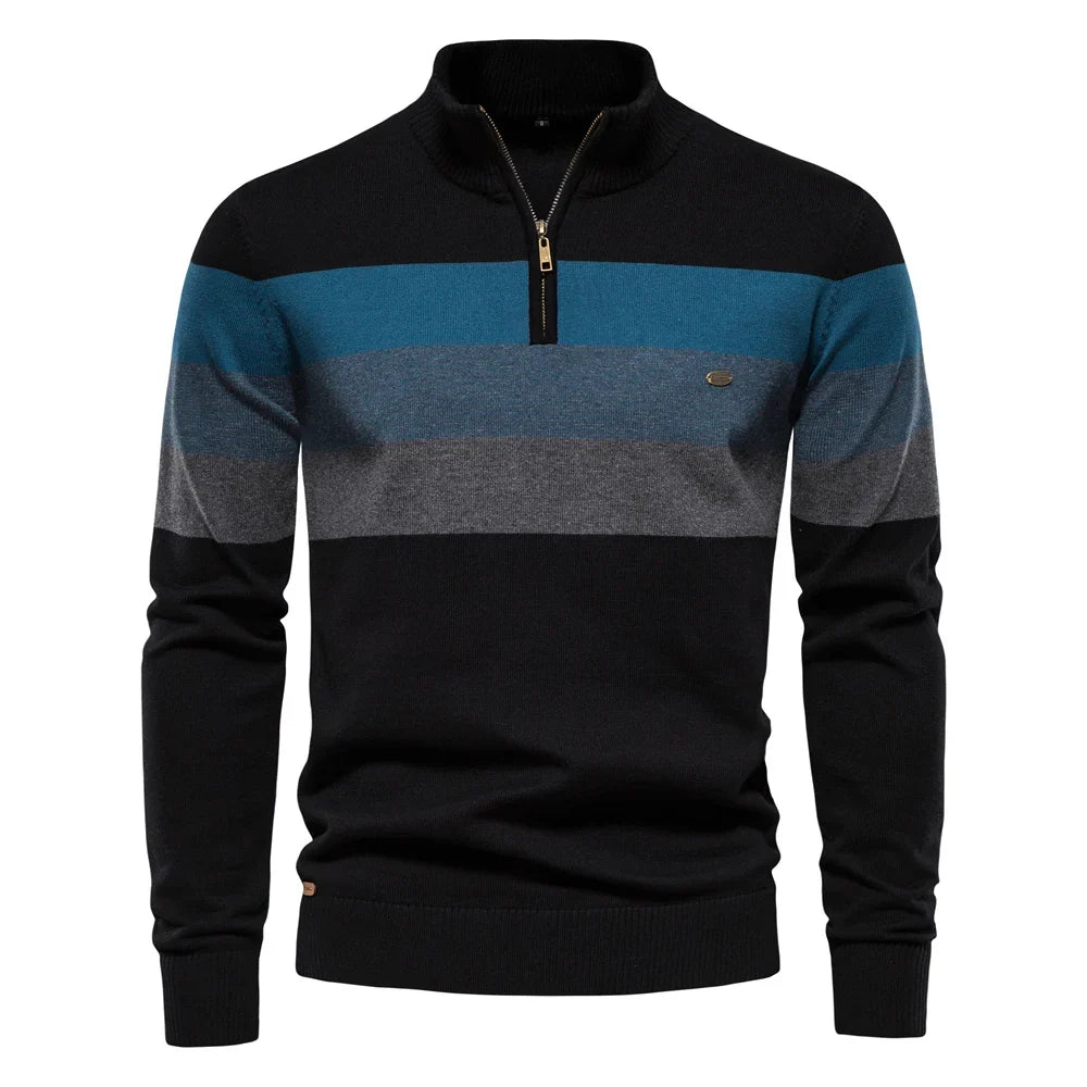Men's Cotton Zip Neck Winter Sweater - Mock Neck Casual Knit Top