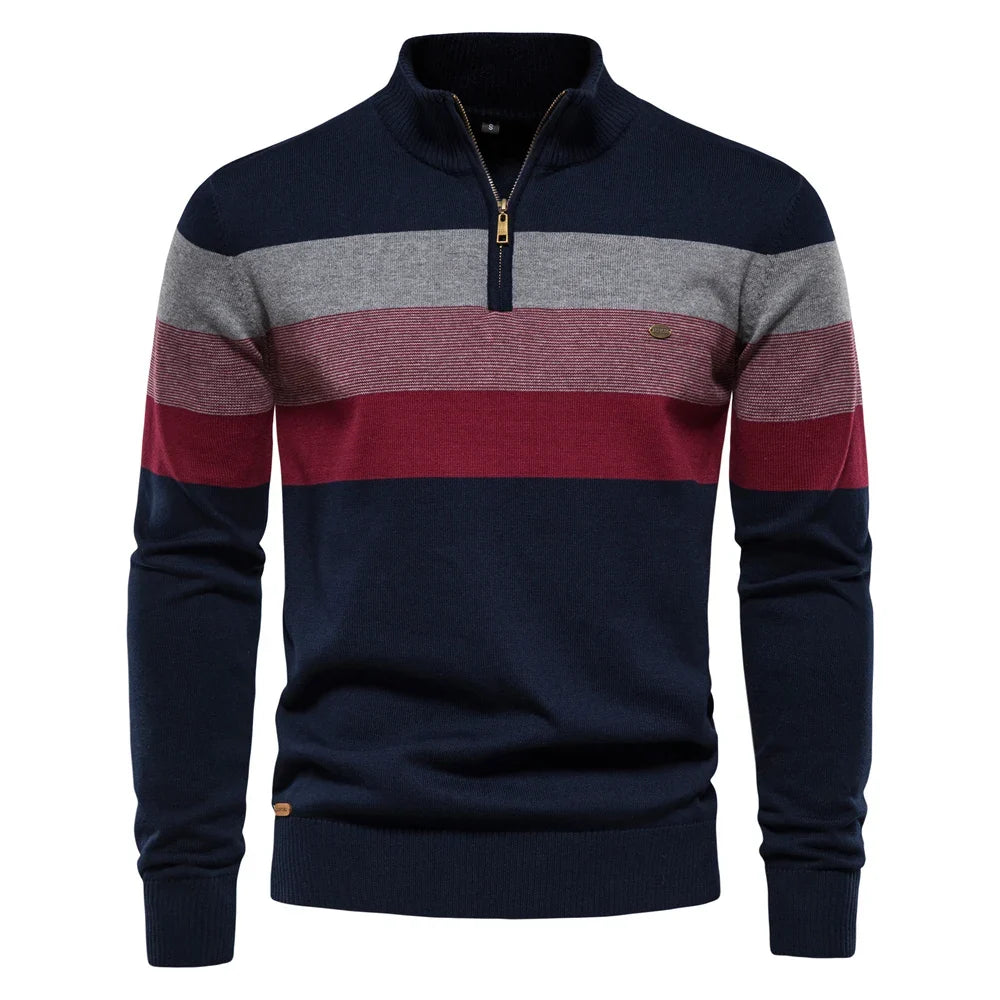 Men's Cotton Zip Neck Winter Sweater - Mock Neck Casual Knit Top