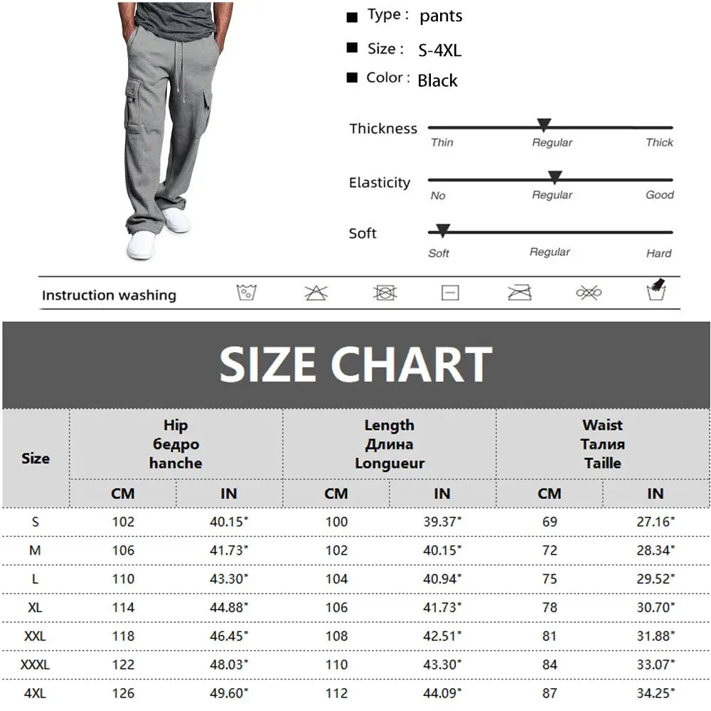 Men's Straight Fit Joggers – Oversized Multi-Pocket Sweatpants for Sports & Streetwear