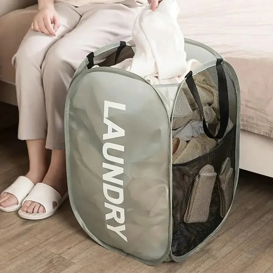 Foldable Mesh Pop-Up Laundry Basket - Large Capacity Storage, Lightweight and Portable Laundry Organizer