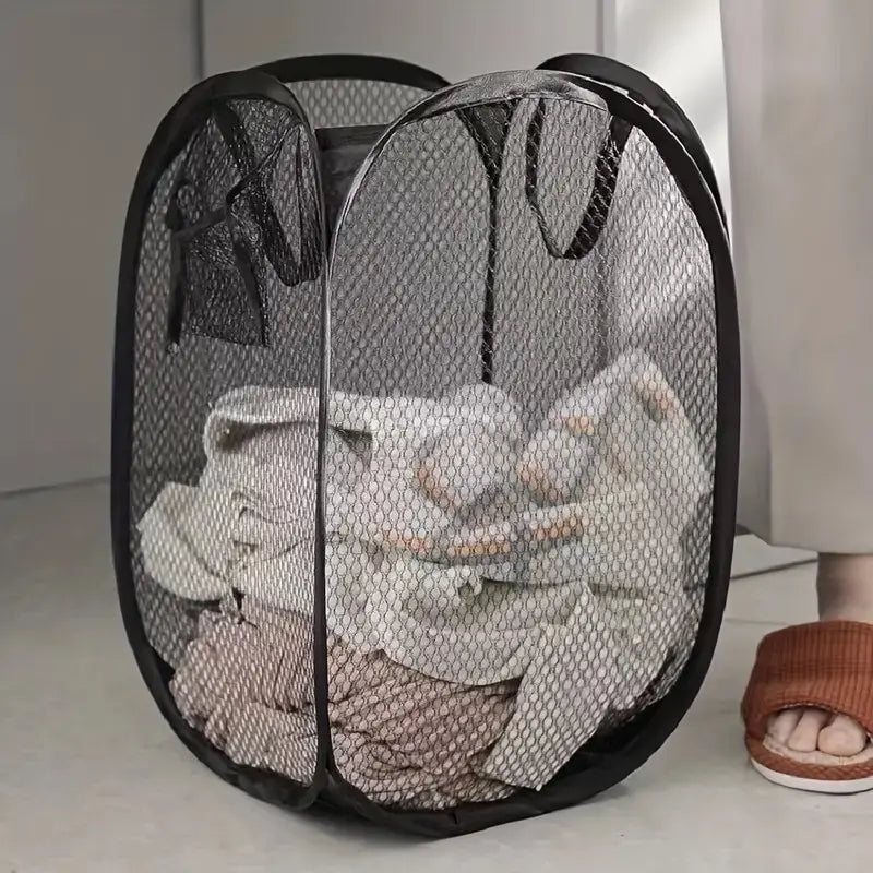 Foldable Mesh Pop-Up Laundry Basket - Large Capacity Storage, Lightweight and Portable Laundry Organizer