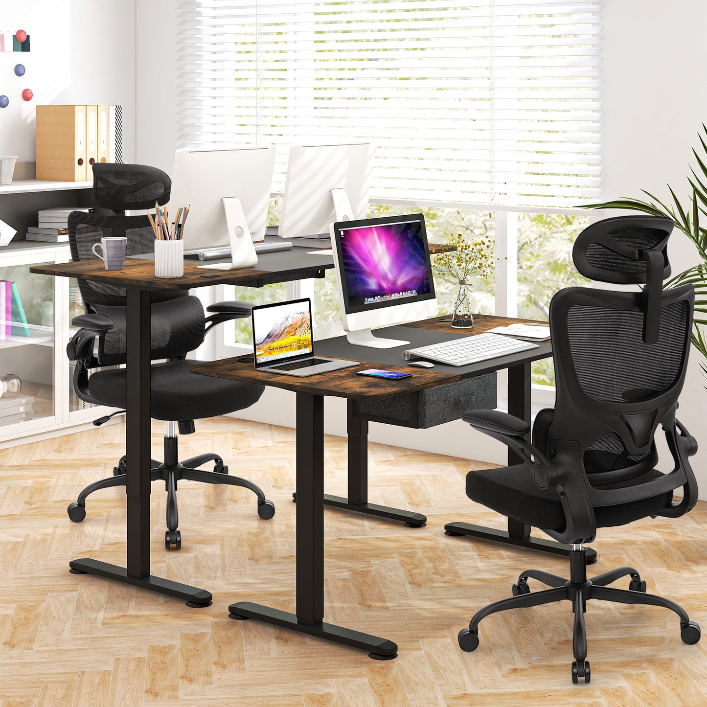 Mesh Office Chair with Adaptive Lumbar Support and Adjustable Headrest-Black