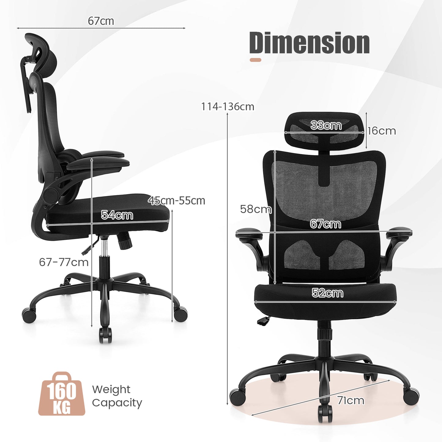 Mesh Office Chair with Adaptive Lumbar Support and Adjustable Headrest-Black