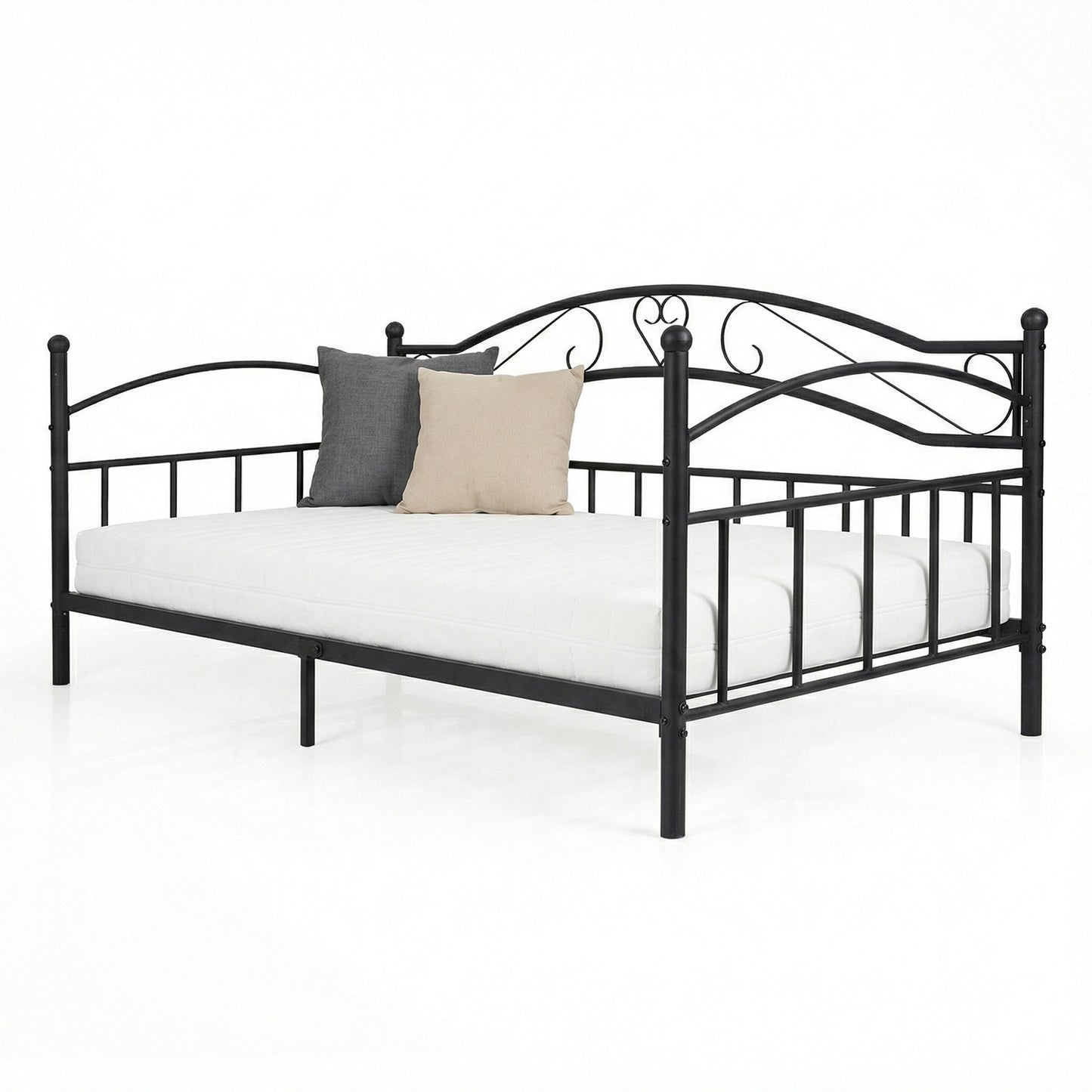 Metal Daybed Frame Sofa Bed with Classic Headboard Platform Bed Foundation-Black
