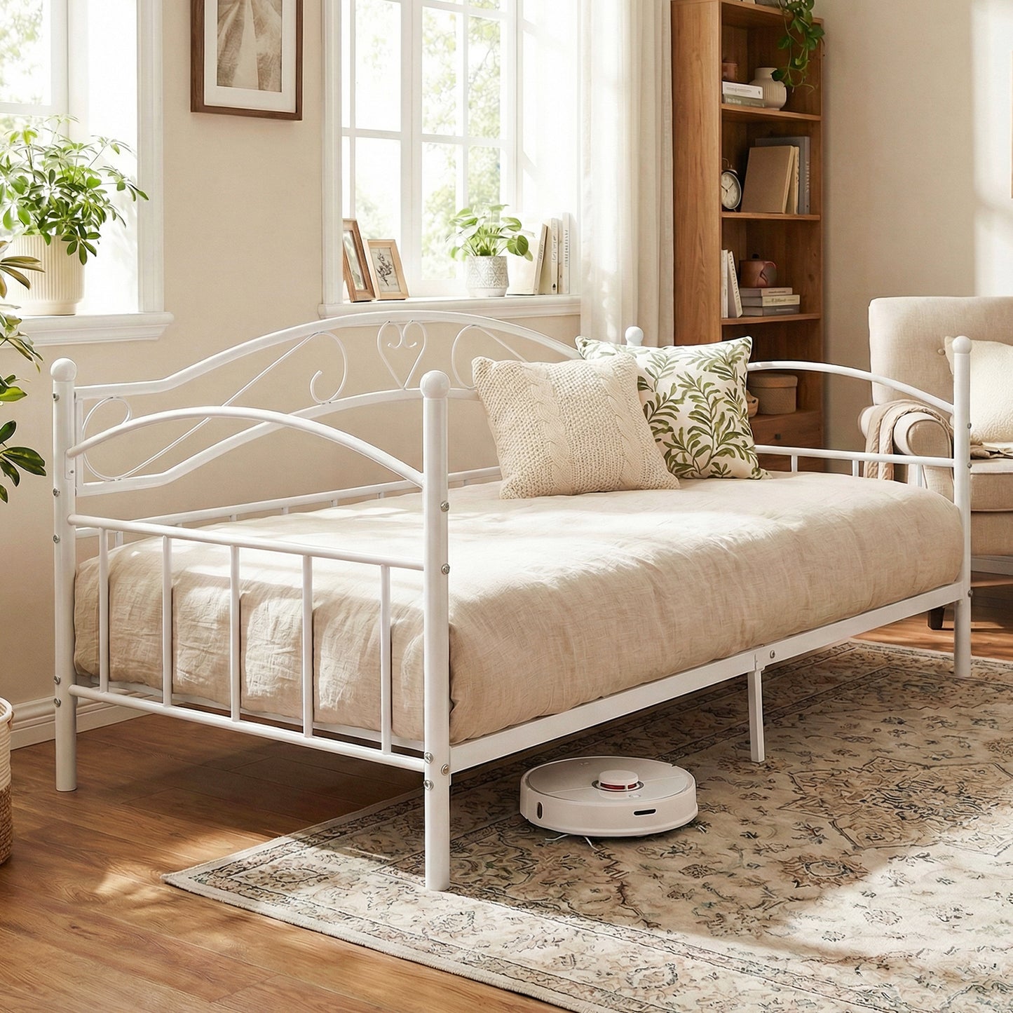 Metal Daybed Frame Sofa Bed with Classic Headboard Platform Bed Foundation-Black