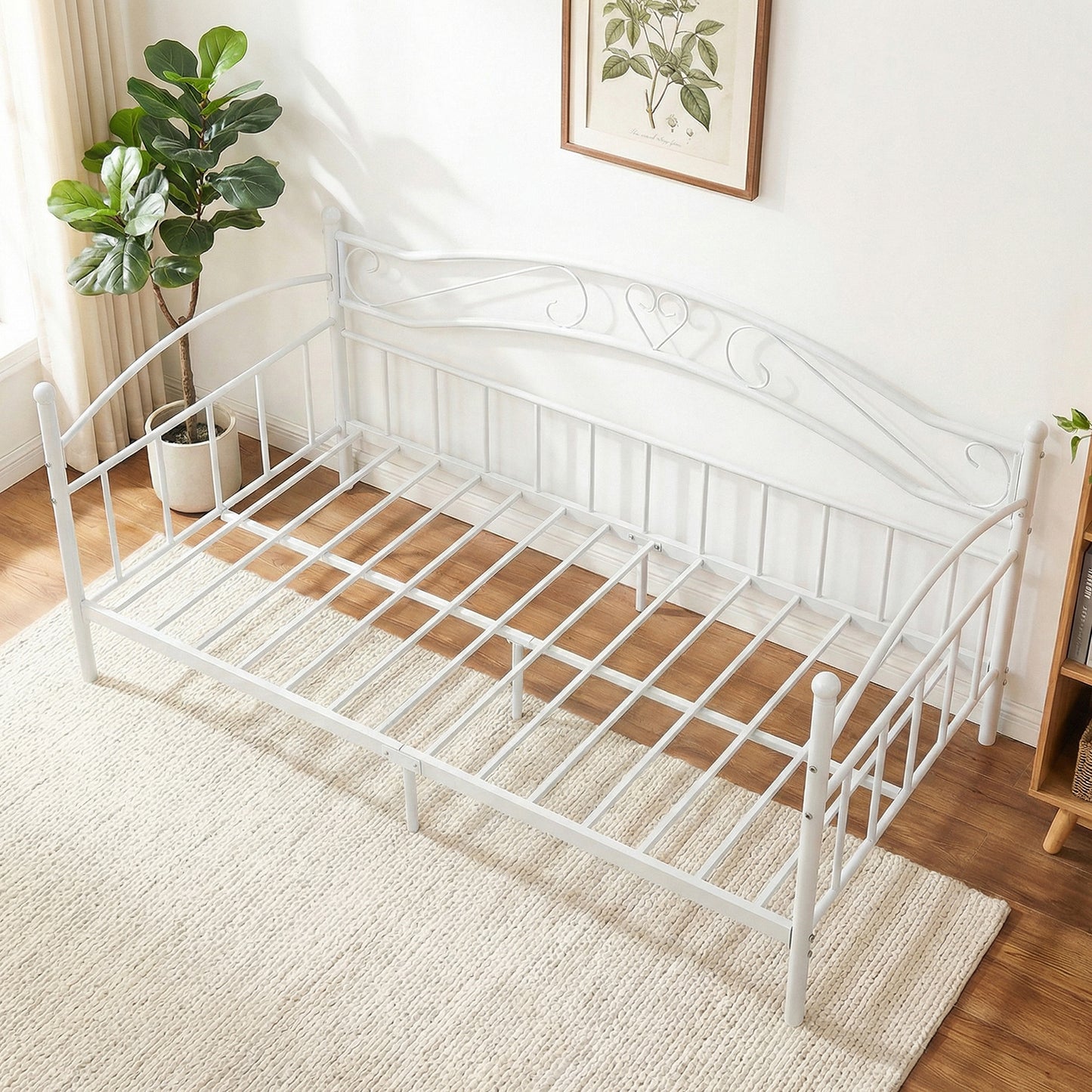 Metal Daybed Frame Sofa Bed with Classic Headboard Platform Bed Foundation-Black