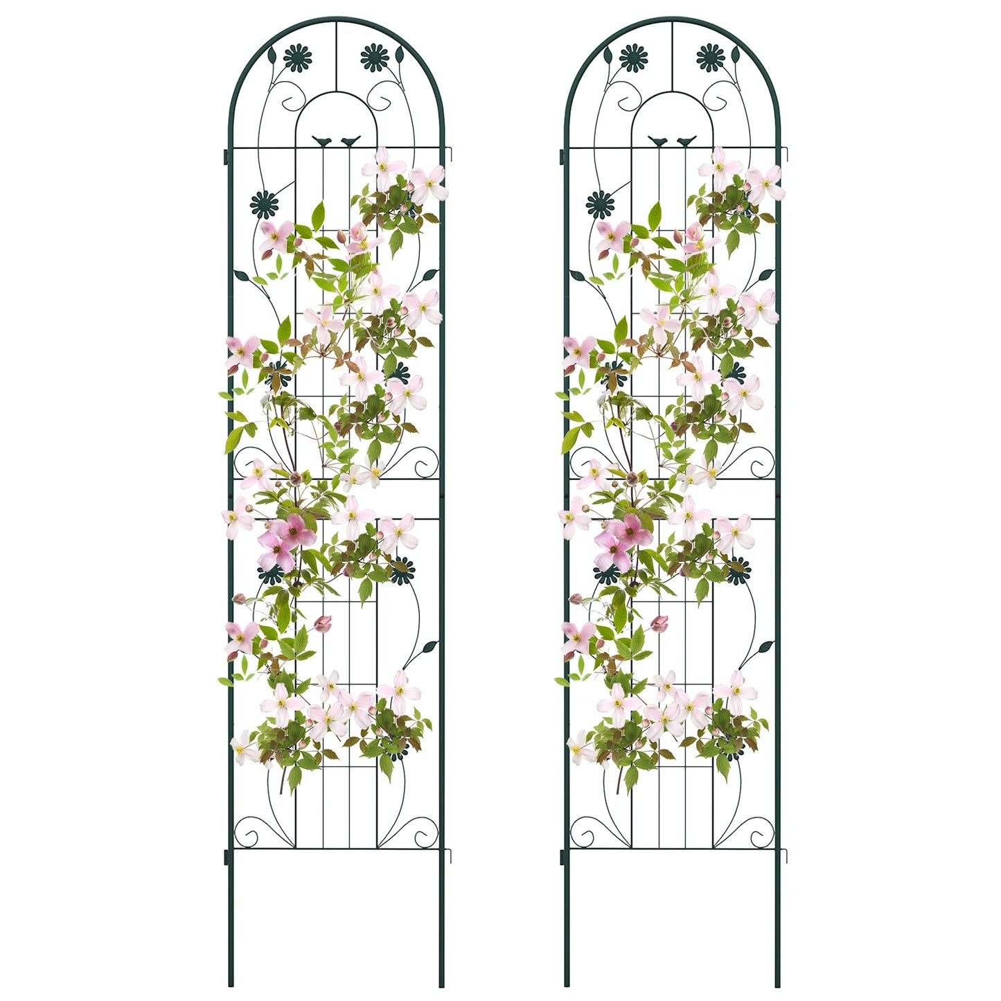 2 Pack 220 cm x 50 cm Metal Garden Trellis for Climbing Plants-Green