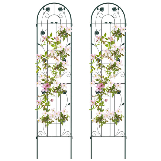 2 Pack 220 cm x 50 cm Metal Garden Trellis for Climbing Plants-Green