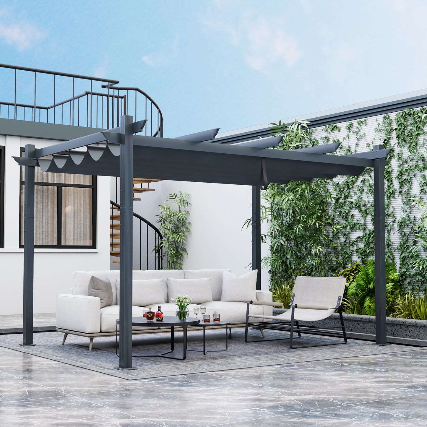 3 x 4 M Outdoor Retractable Pergola with Sun Shade Canopy-Beige
