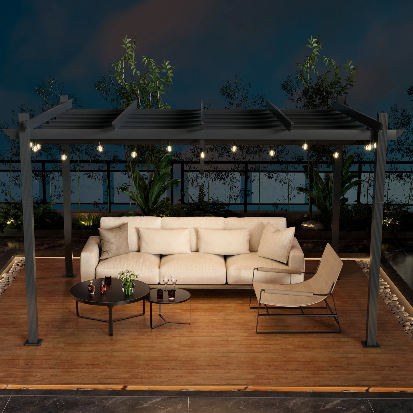 3 x 4 M Outdoor Retractable Pergola with Sun Shade Canopy-Beige