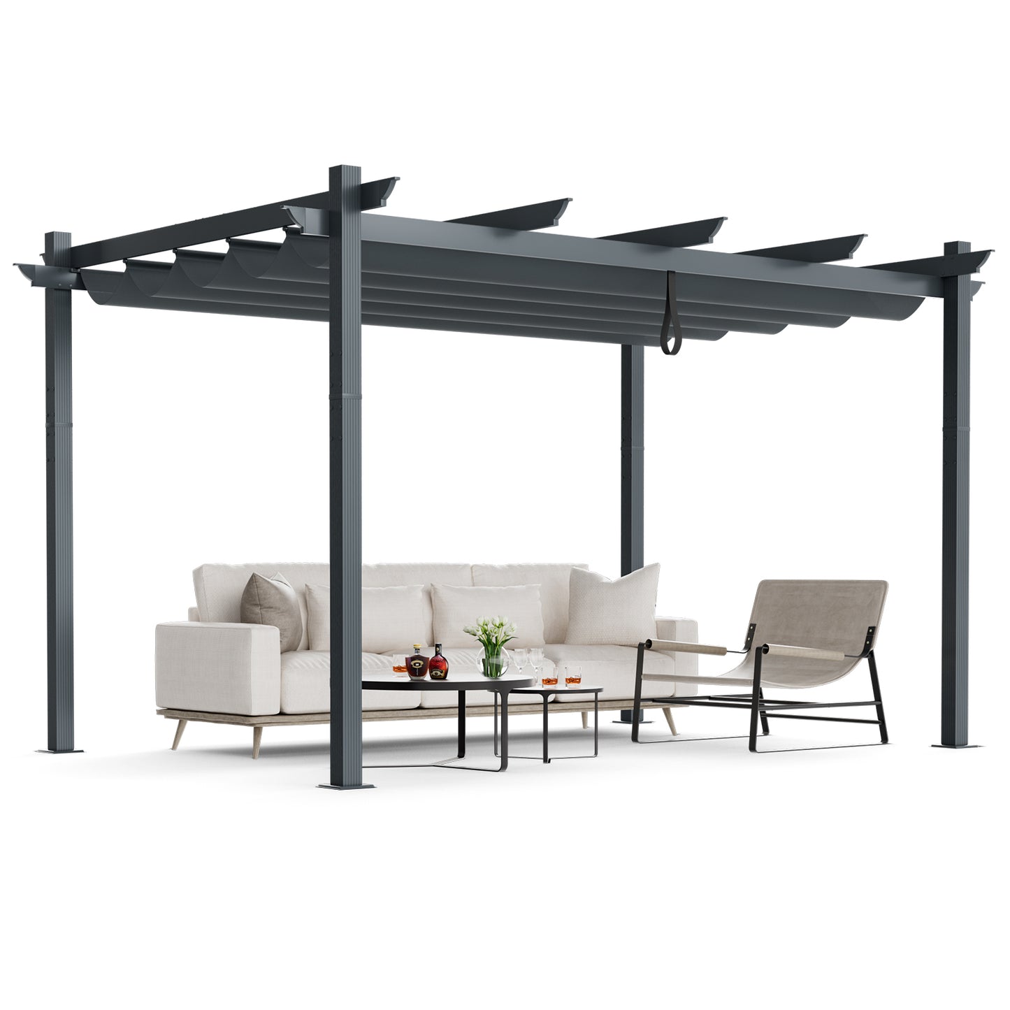 3 x 4 M Outdoor Retractable Pergola with Sun Shade Canopy-Beige