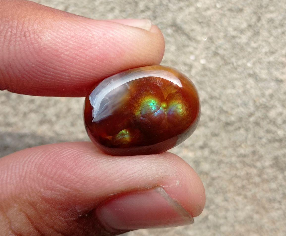 17.9ct Polished Fire Agate, Fire Agate Oval cabochon - Perfect gemstone Gift, Rare Gemstone , Dimensions - 18x13mm