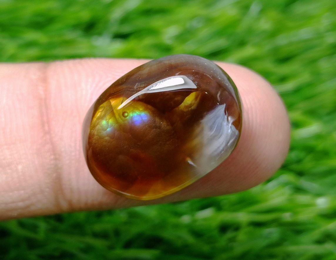 17.9ct Polished Fire Agate, Fire Agate Oval cabochon - Perfect gemstone Gift, Rare Gemstone , Dimensions - 18x13mm