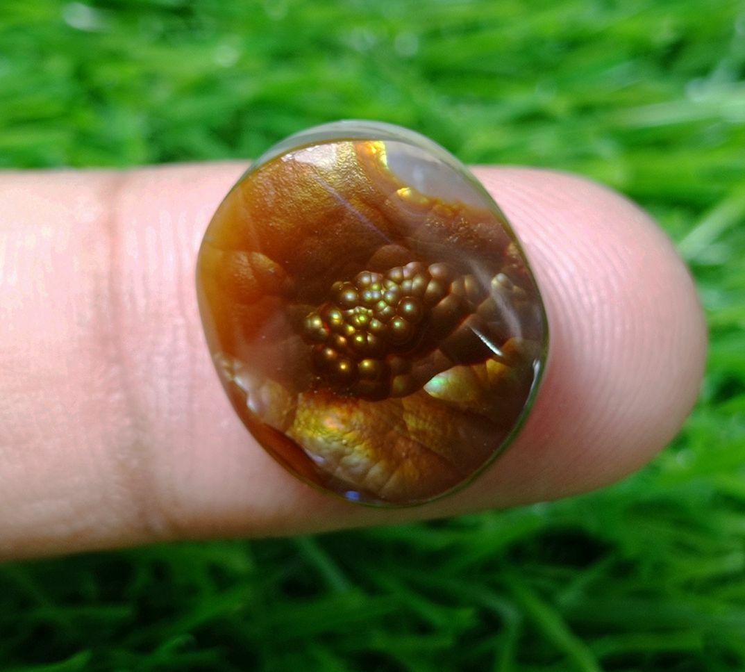 16.8ct Mexican Fire Agate, Fire Agate cabochon - Perfect gemstone Gift, Bubbly Blue Fire Agate, Rare Gemstone than Diamonds, Dimensions - 16.8ct 17x15x7mm