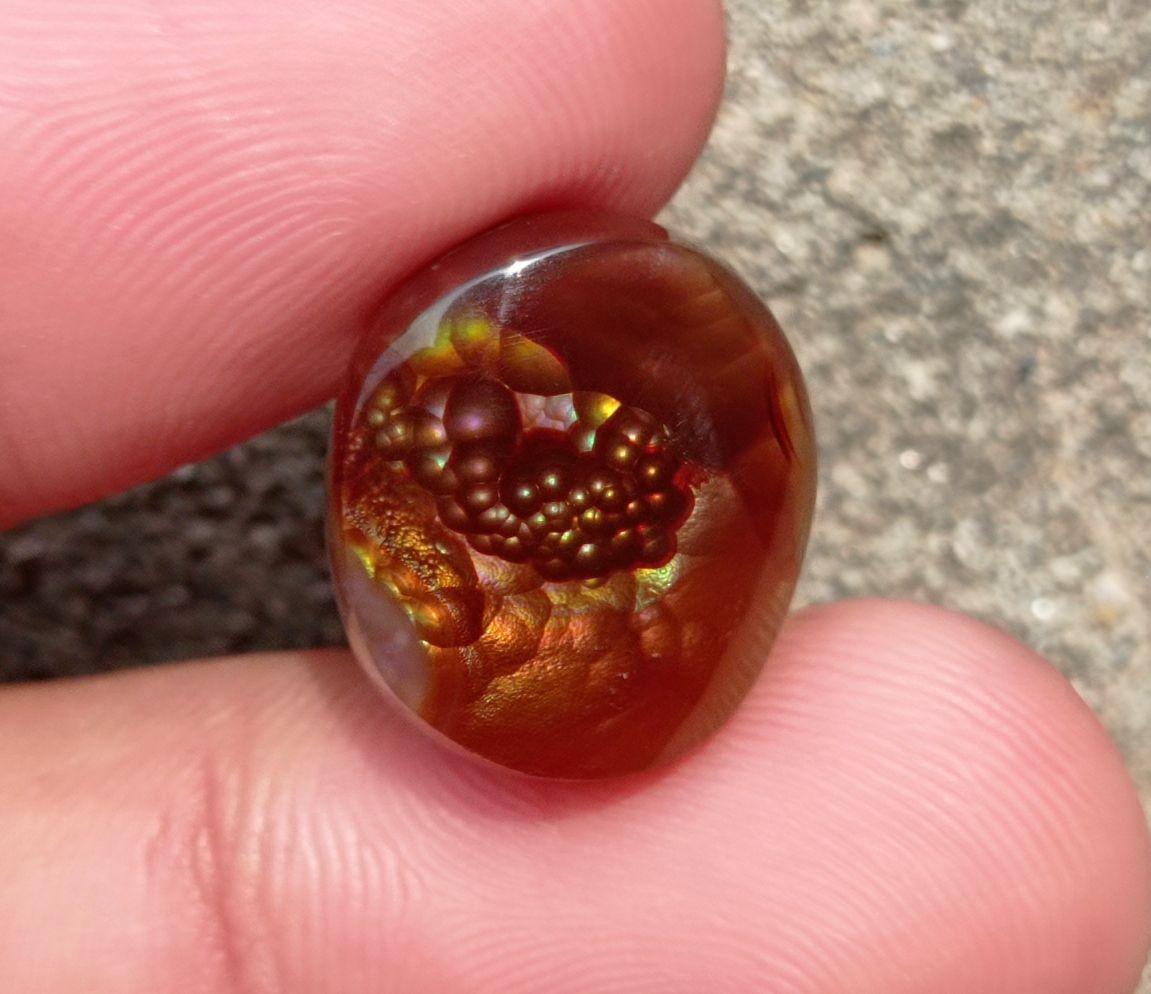 16.8ct Mexican Fire Agate, Fire Agate cabochon - Perfect gemstone Gift, Bubbly Blue Fire Agate, Rare Gemstone than Diamonds, Dimensions - 16.8ct 17x15x7mm