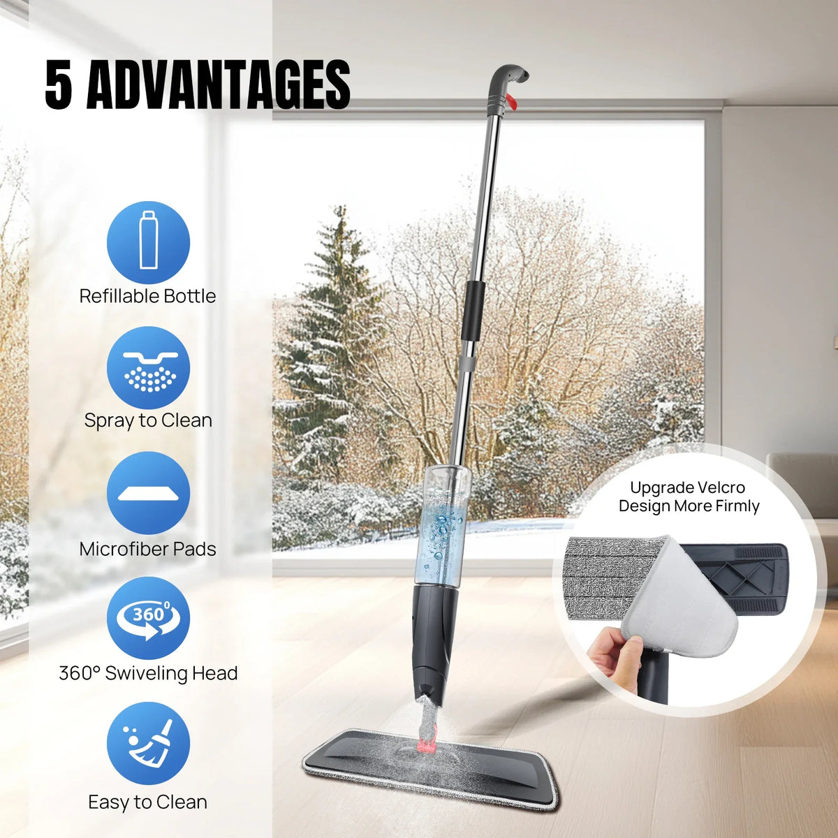 Spray Mop 700ML Microfibre Floor Cleaner 360° Spin Wet & Dry Flat Cleaning Brush