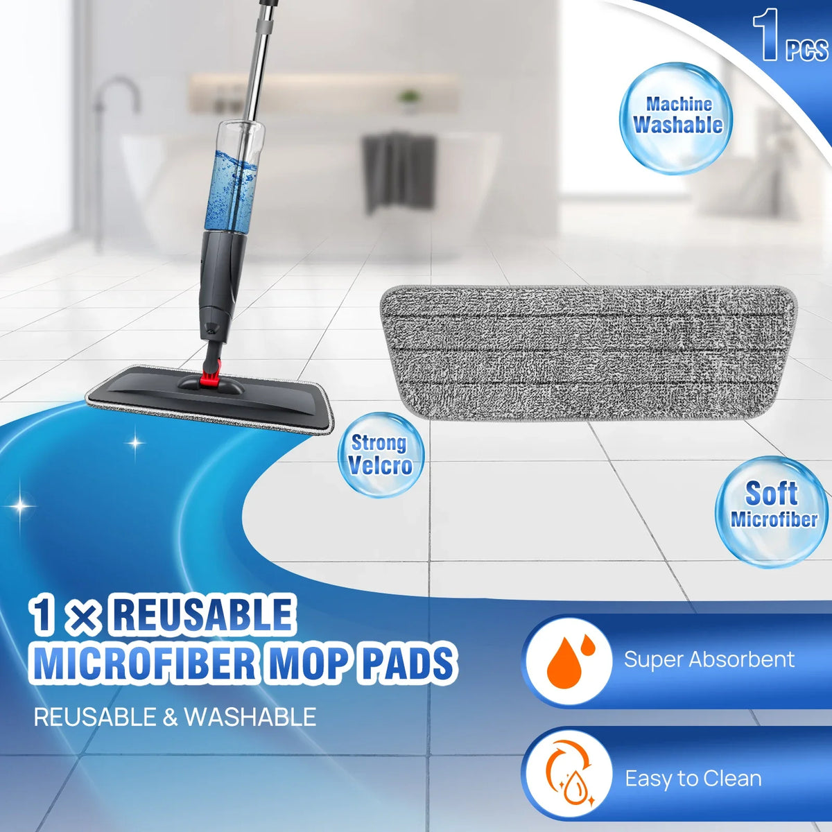 Spray Mop 700ML Microfibre Floor Cleaner 360° Spin Wet & Dry Flat Cleaning Brush