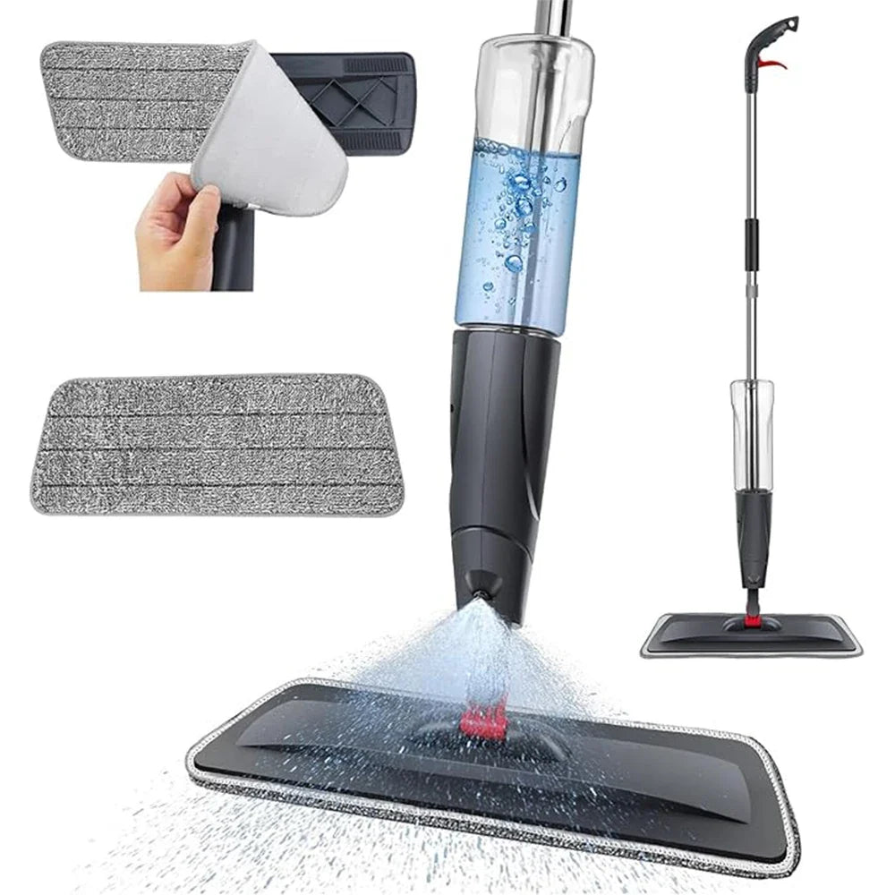 Spray Mop 700ML Microfibre Floor Cleaner 360° Spin Wet & Dry Flat Cleaning Brush