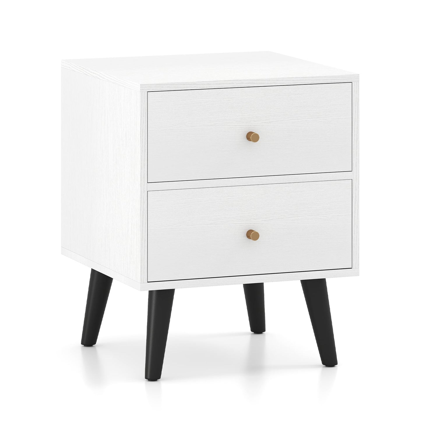 Mid Century Modern Bedside Table with Storage and Raised Support Legs-White