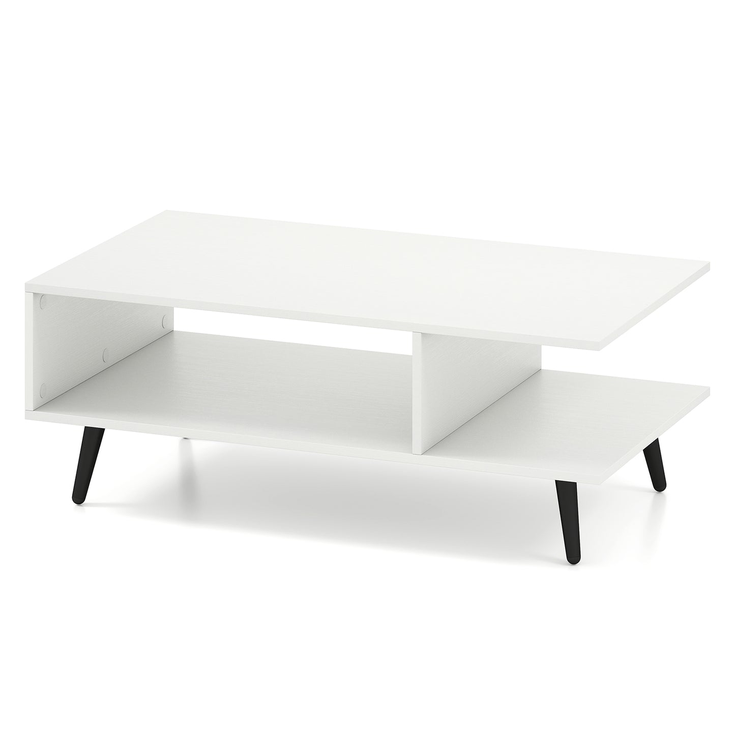 Mid Century Modern Coffee Table 2-Tier Accent Table with 2 Open Compartments-Rustic Brown
