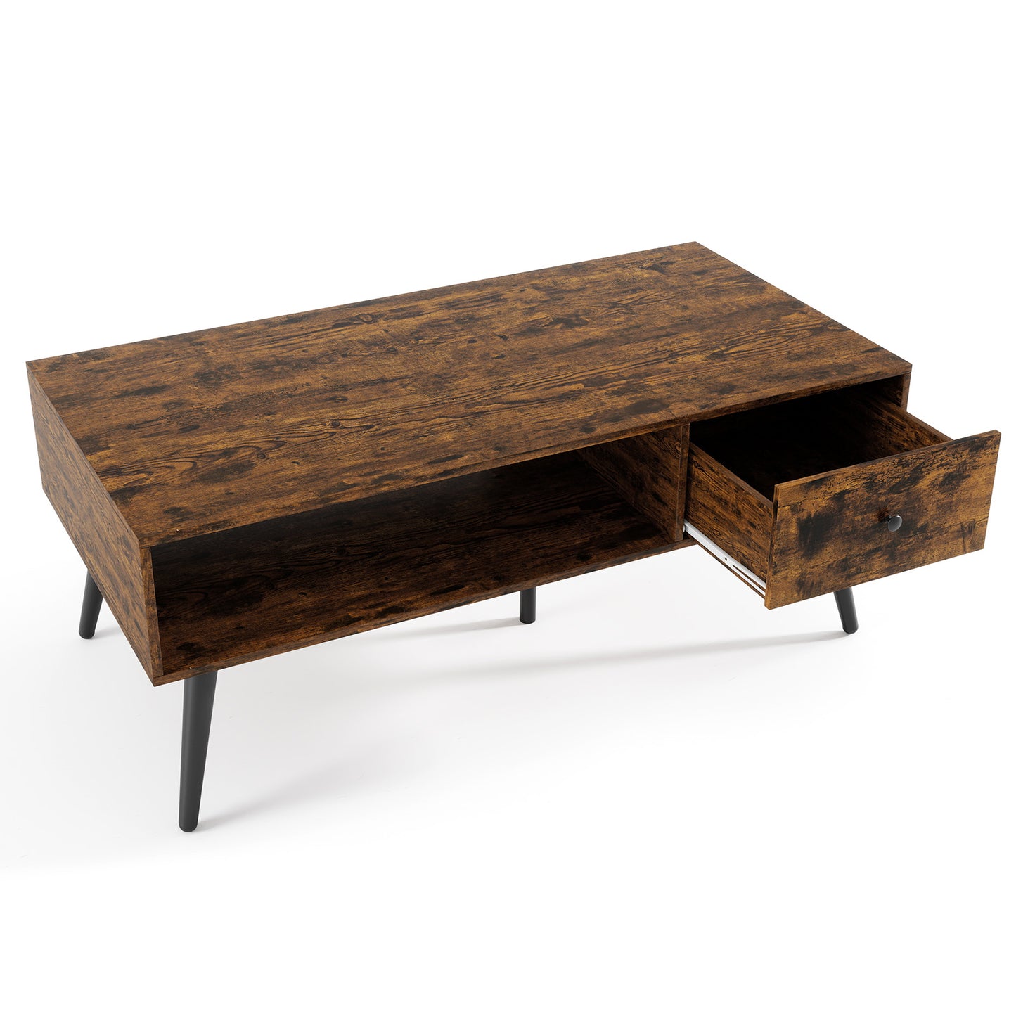 109cm Rectangular Coffee Table with Drawer and Storage Shelf-Black