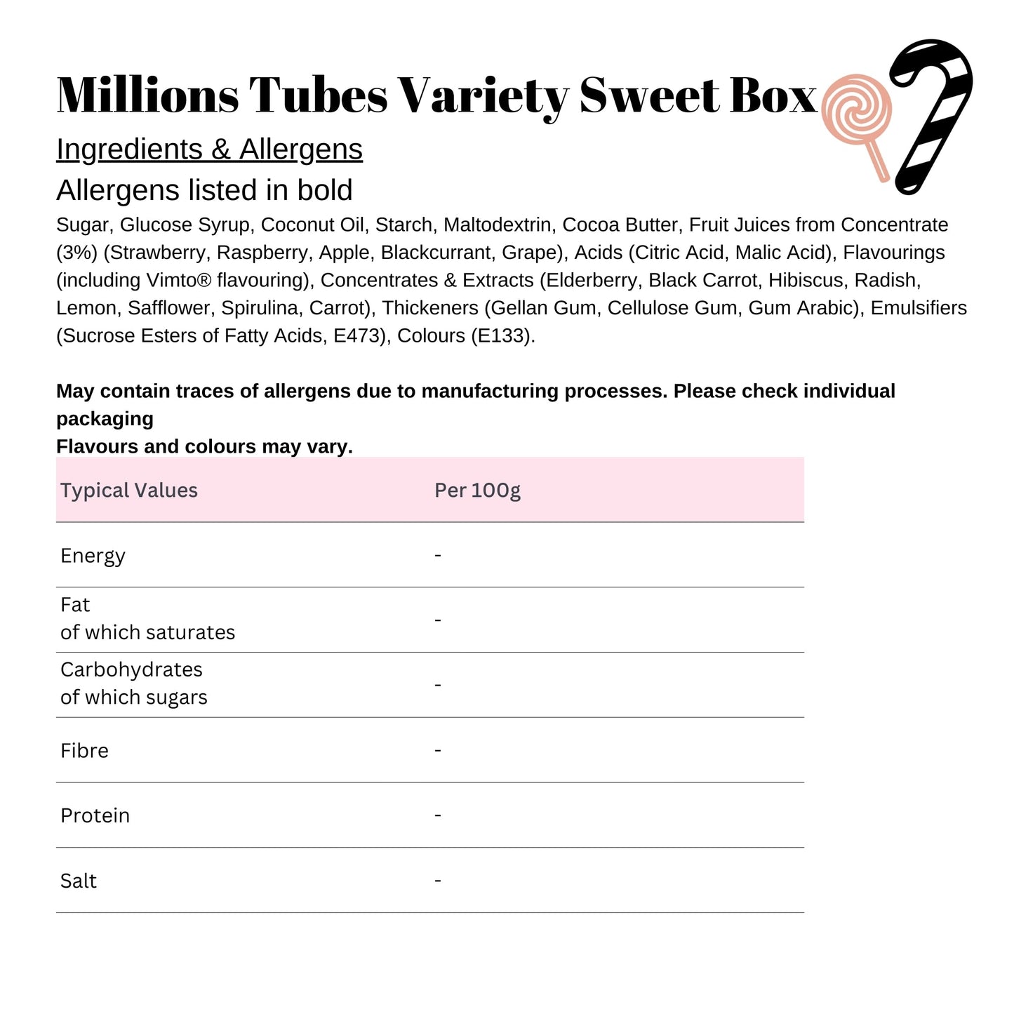 Millions Tubes Variety Sweet Box