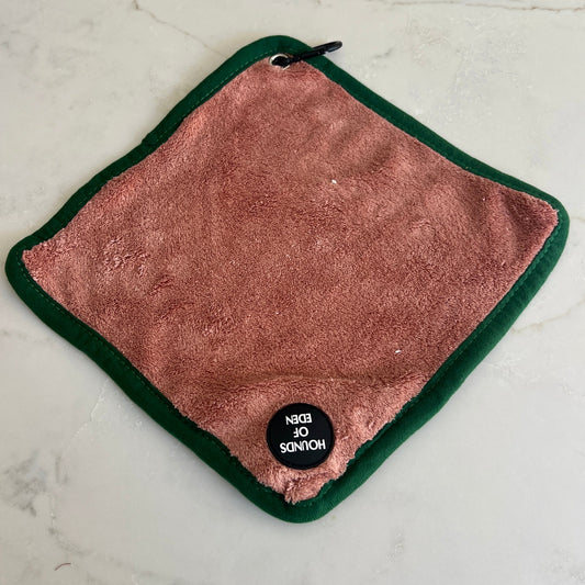 Mini Dog Towel + Clip, Dusty Pink & Green