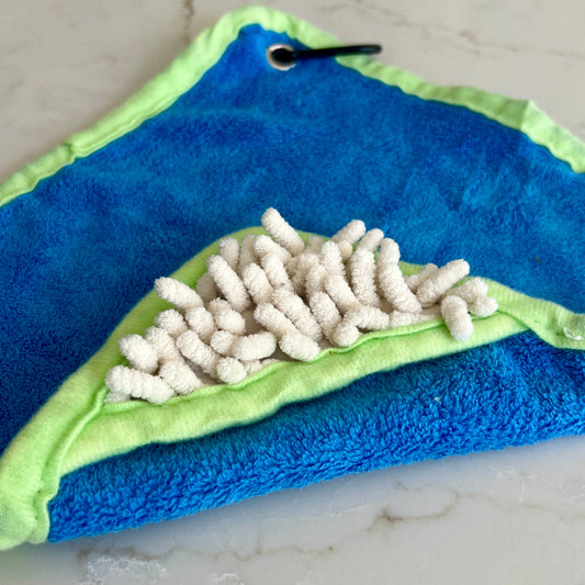 Mini Dog Towel + Clip, Blue & Green