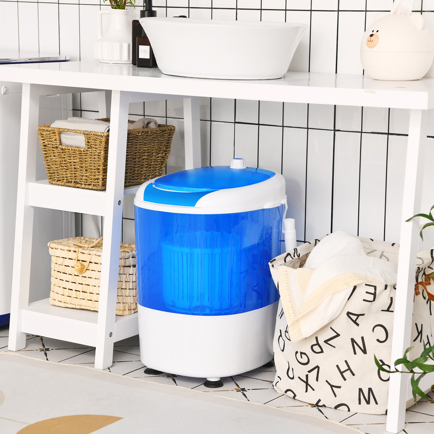 2 in 1 Mini Single Tub Washer Semi-automatic Spin Dryer-Grey
