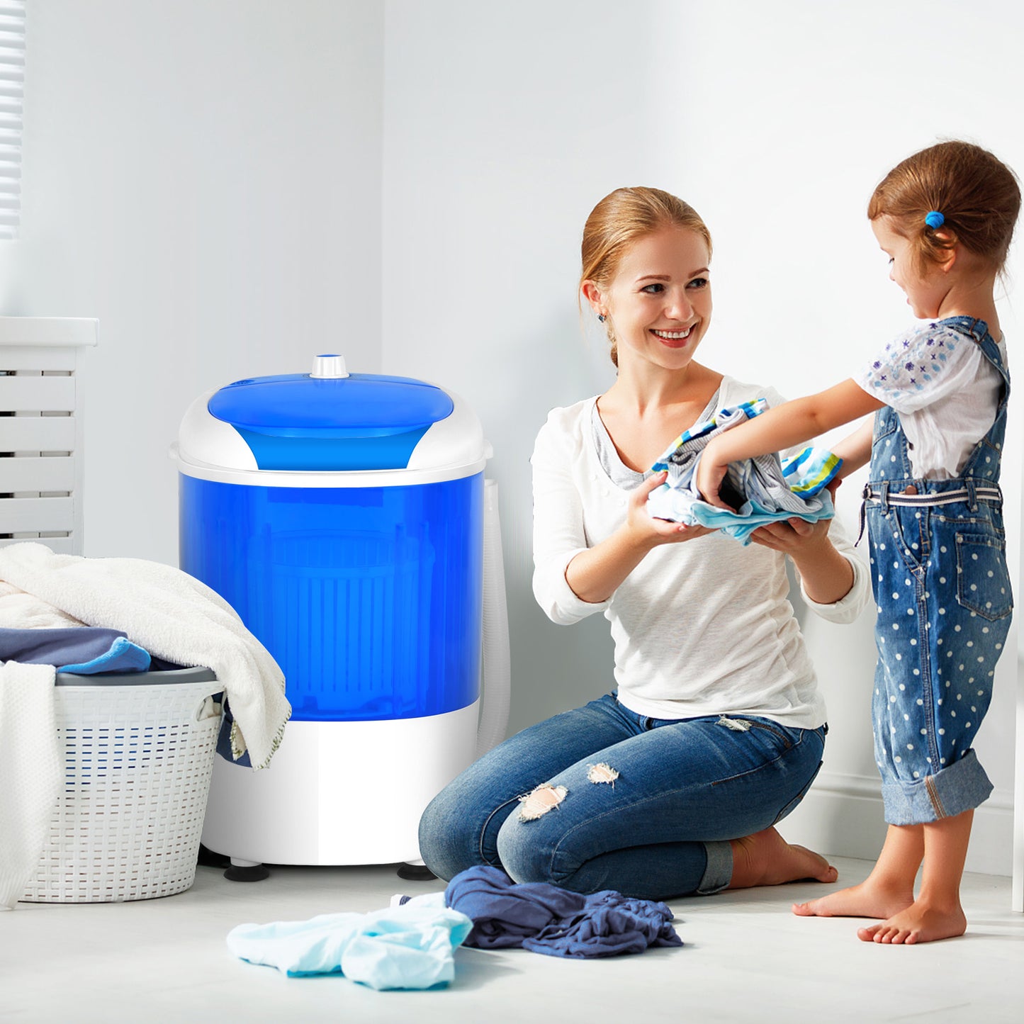 2 in 1 Mini Single Tub Washer Semi-automatic Spin Dryer-Grey