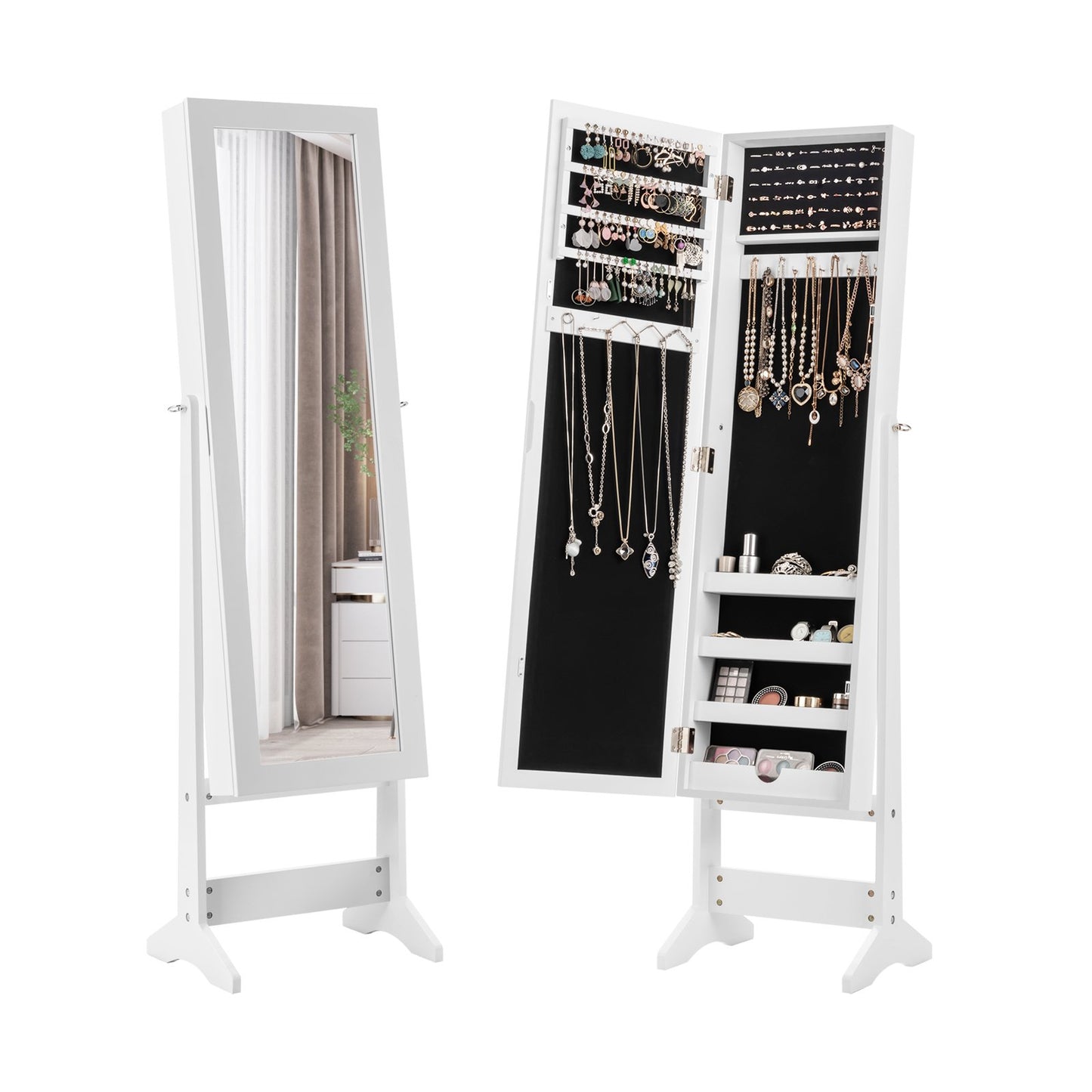 Mirrored Jewelry Armoire with Full-Length Mirror and 3 Tilting Angles-Black