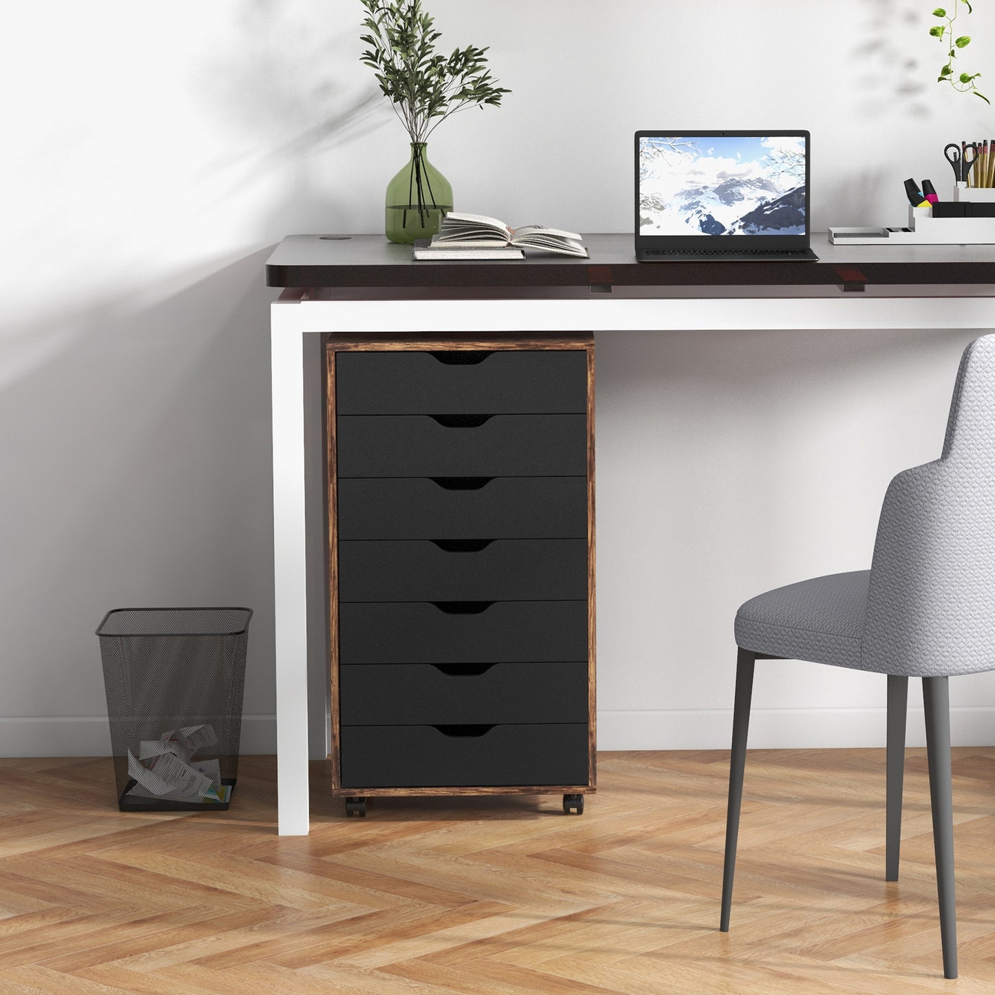 Mobile File Cabinet on Wheels with 7 Drawers-Black