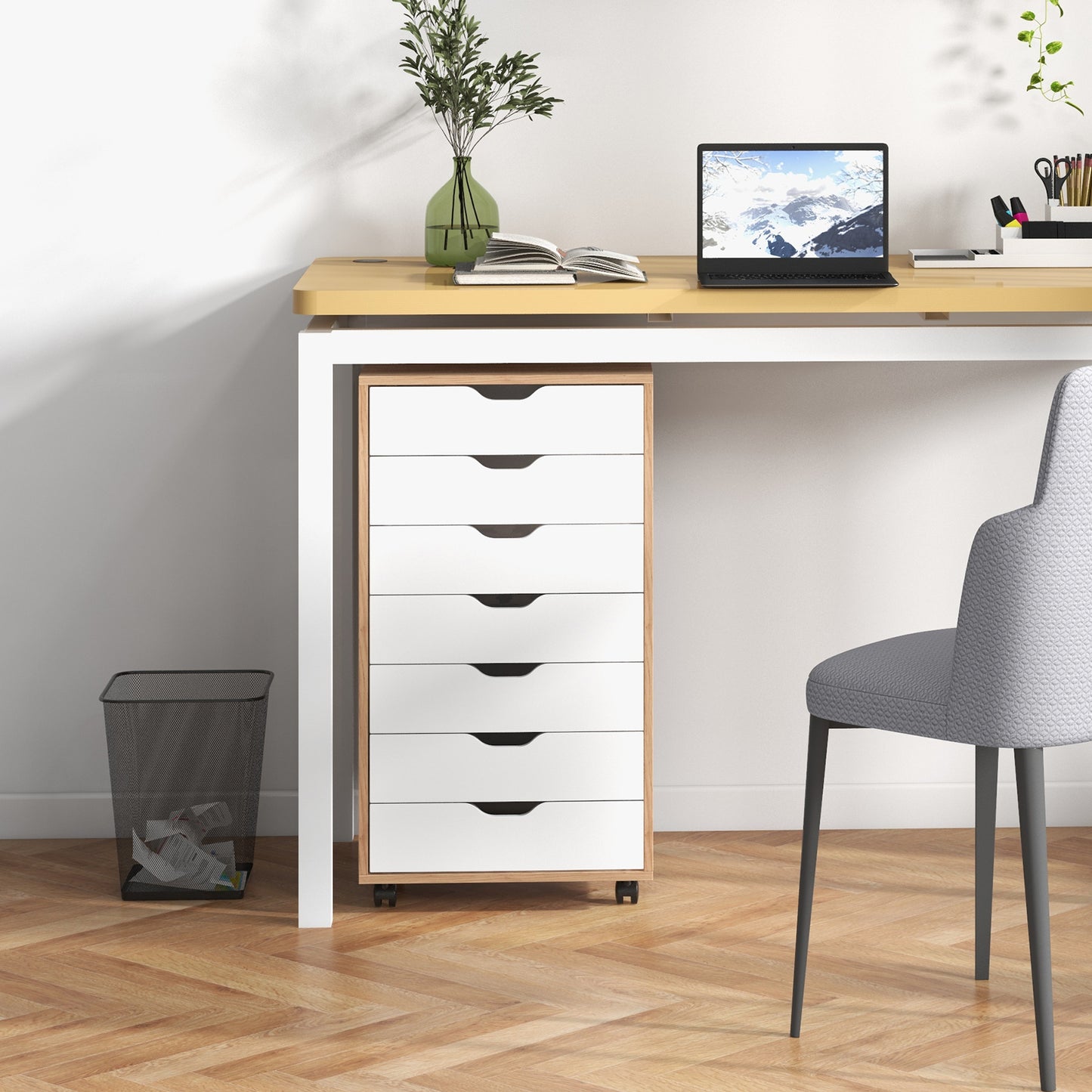 Mobile File Cabinet on Wheels with 7 Drawers-Black