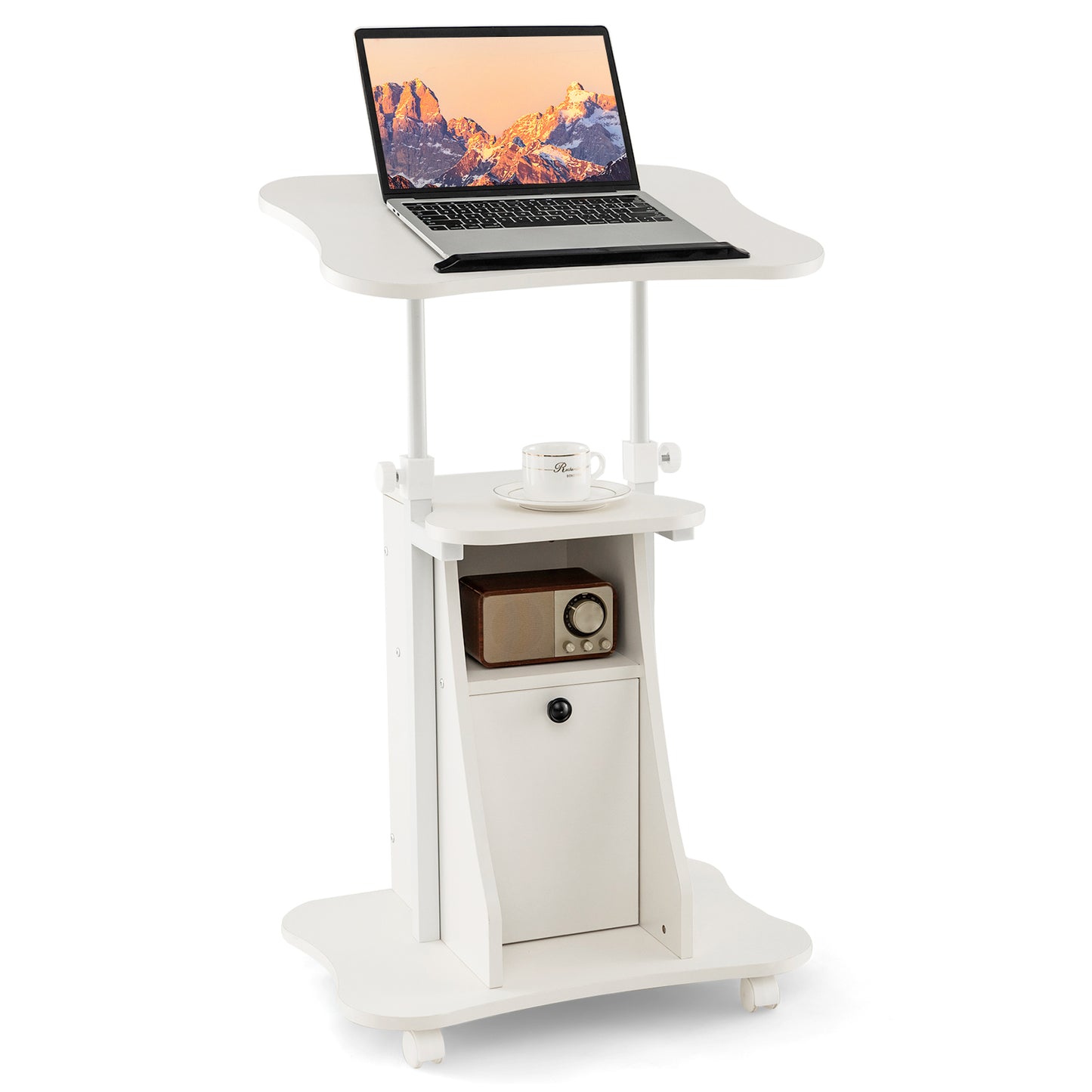 Mobile Laptop Table with Adjustable Height and Storage Cabinet-Black