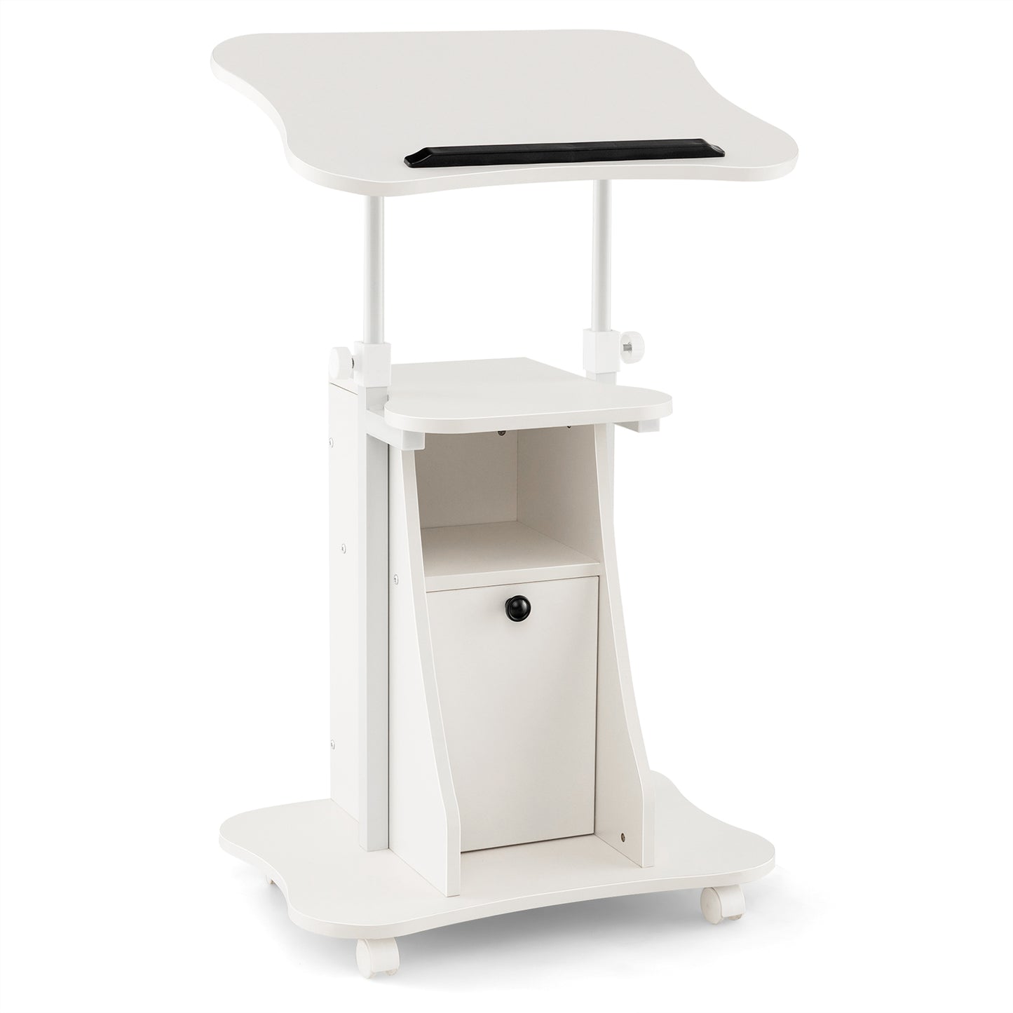 Mobile Laptop Table with Adjustable Height and Storage Cabinet-Black
