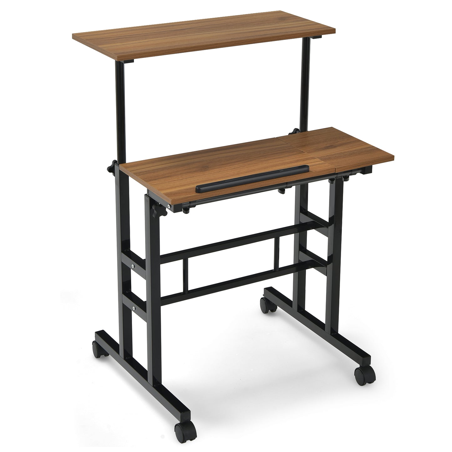 Height Adjustable Workstation with Wheels for Standing or Sitting-Black