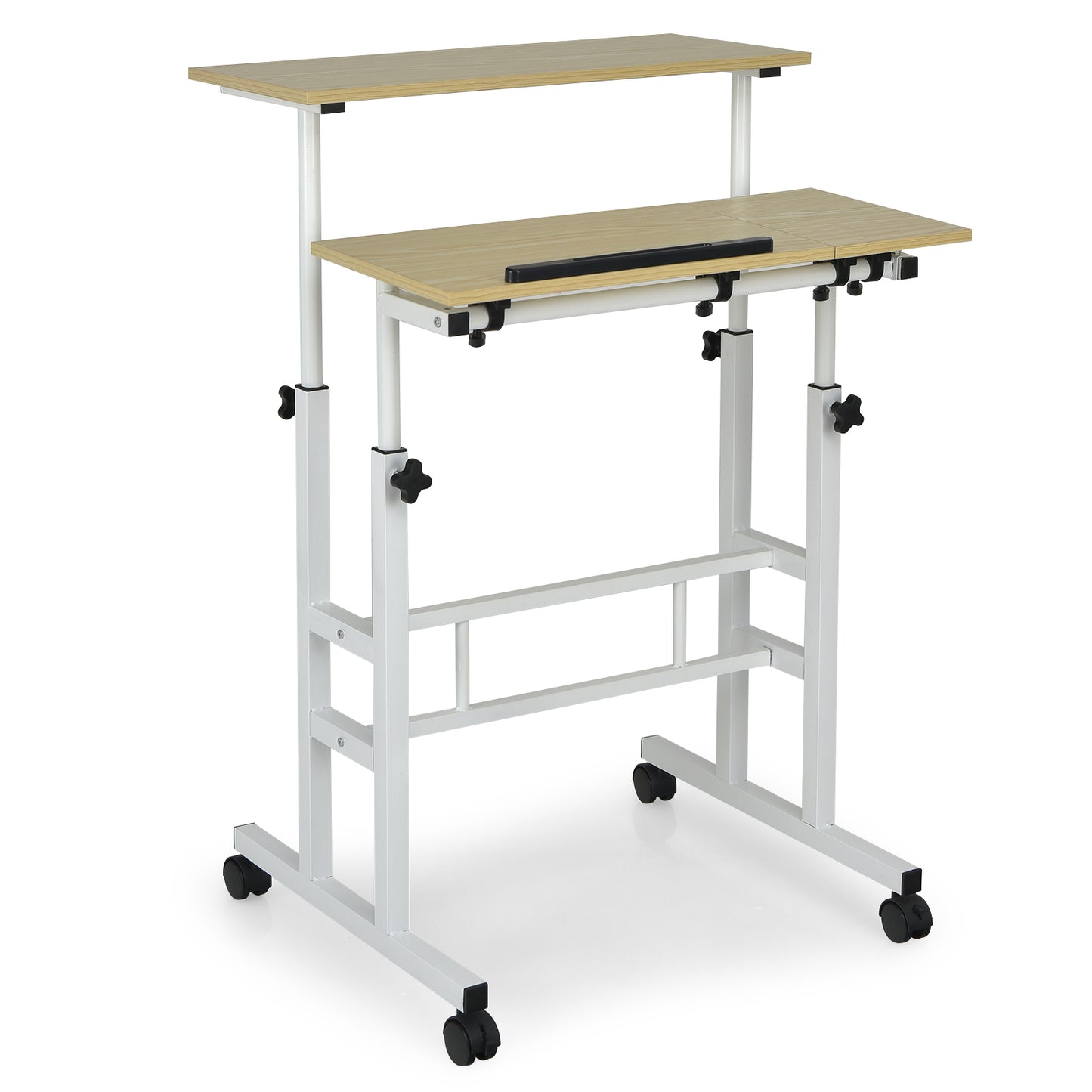Height Adjustable Workstation with Wheels for Standing or Sitting-Black