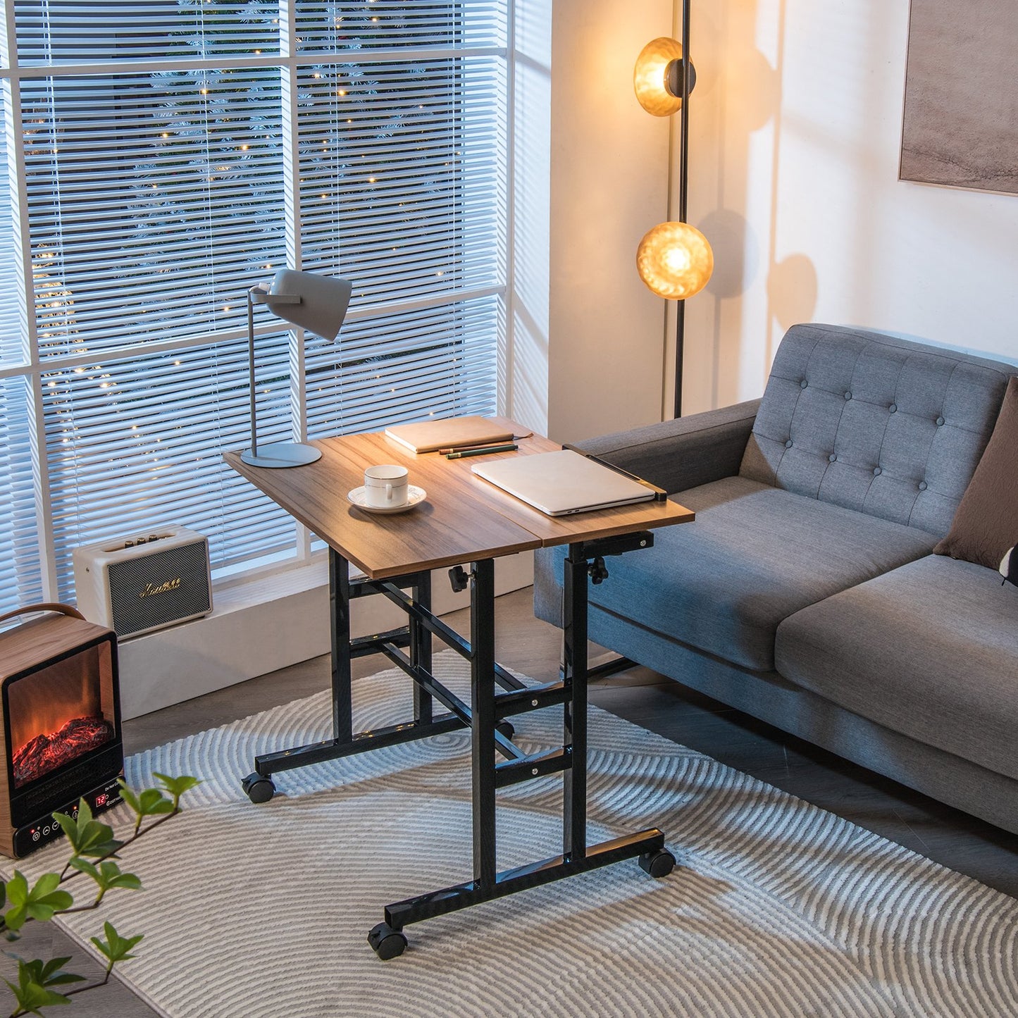 Height Adjustable Workstation with Wheels for Standing or Sitting-Black
